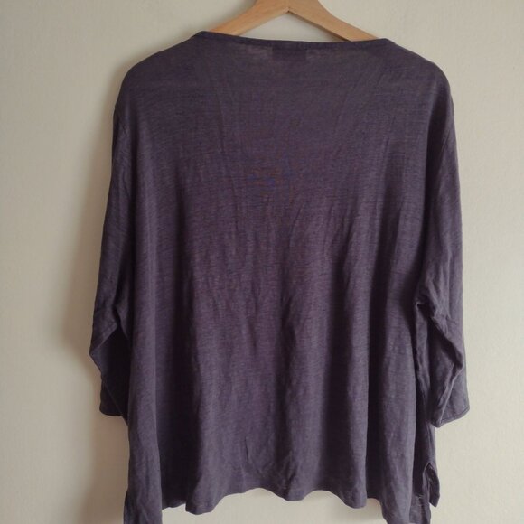 Wrap London Linen Blouse US 18 Relaxed Fit Gray Peasant Top w Embroidery - Picture 7 of 8